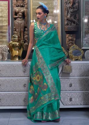 Festive Look Ceramic Green Dual Tone Organza Silk Saree
