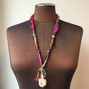 Fiber Necklace w/Stones, (NF22)