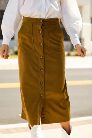 FINAL SALE - Iconic Vibes Olive Corduroy Midi Skirt - DOORBUSTER