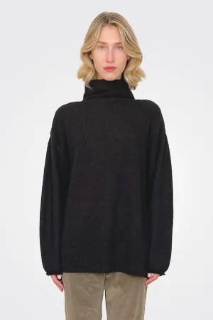 Fine Boucle Knit Turtleneck - Black