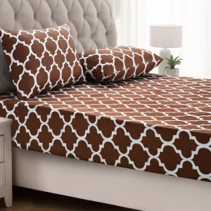 Fitted Bed Sheet-Brown Geometric