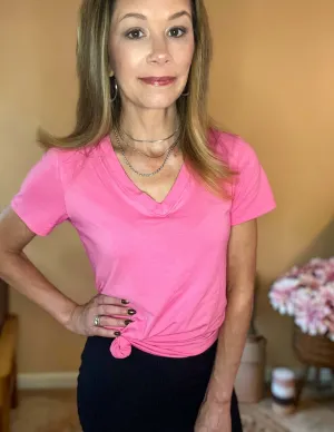 Flawless Fit V-Neck Short Sleeve Top - Pink Lemonade