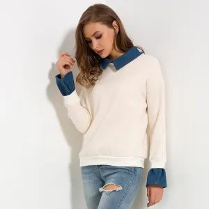 Fleece Denim Collar Flare Long Sleeve Sweatshirt