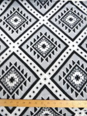Fleece Printed Fabric / Ethnic Diamonds Gray / Sold By The Yard
