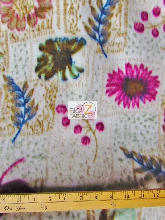 Fleece Printed Fabric Flower / Floral Garden / Sold By The Yard