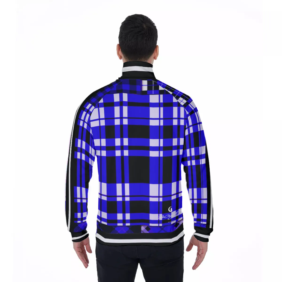 FLEXIN PLAID BLUE Men's Stand Collar Jacket