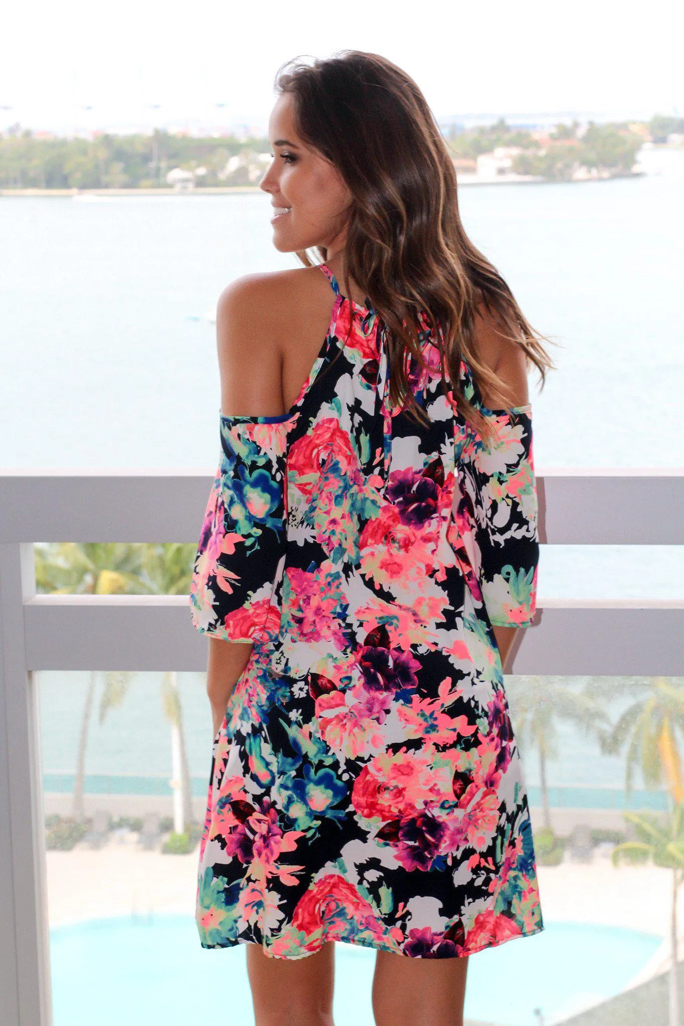 Floral Cold Shoulder Short Dress
