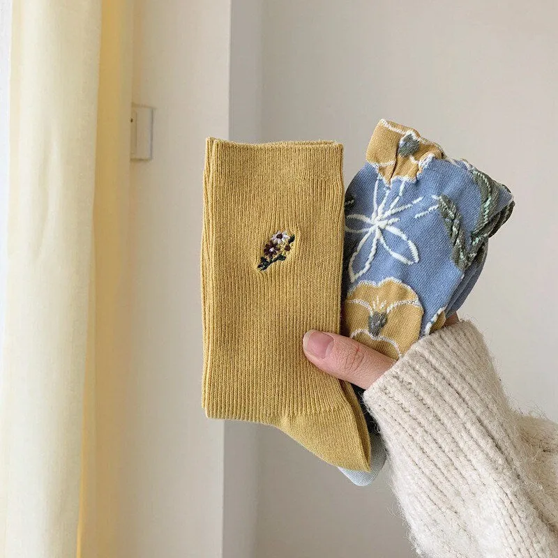 Floral cotton socks gift Women Winter Socks gift wool flowers Korean Japanese