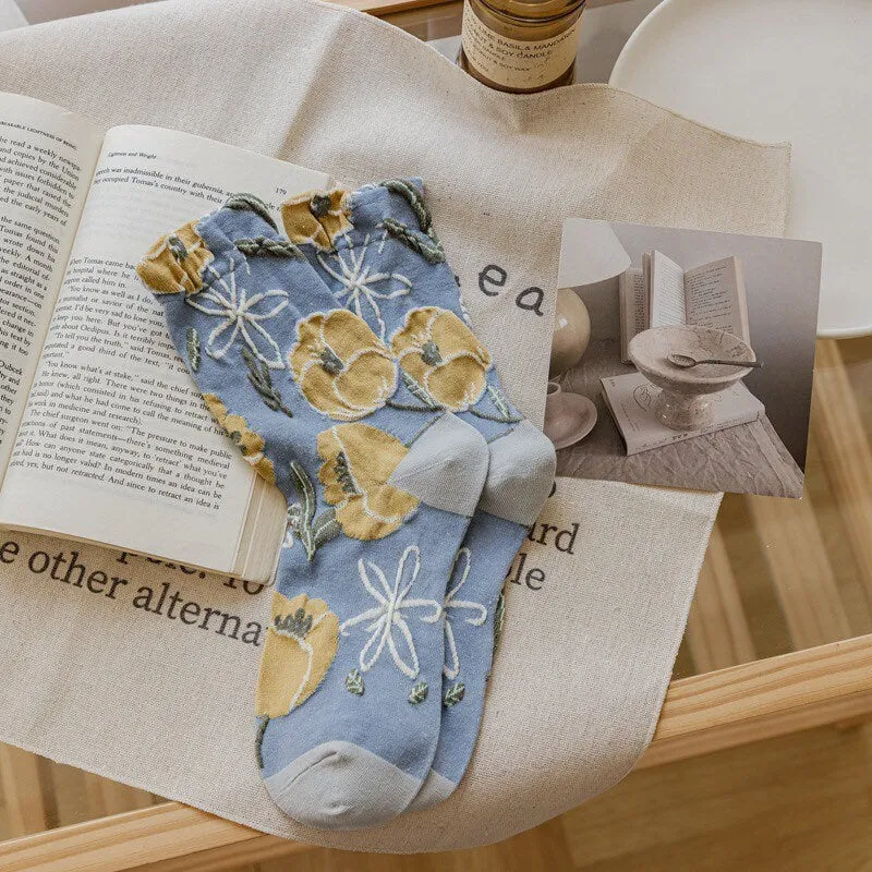 Floral cotton socks gift Women Winter Socks gift wool flowers Korean Japanese