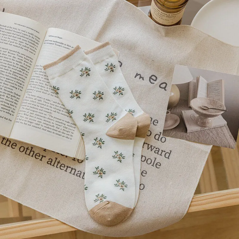 Floral cotton socks gift Women Winter Socks gift wool flowers Korean Japanese