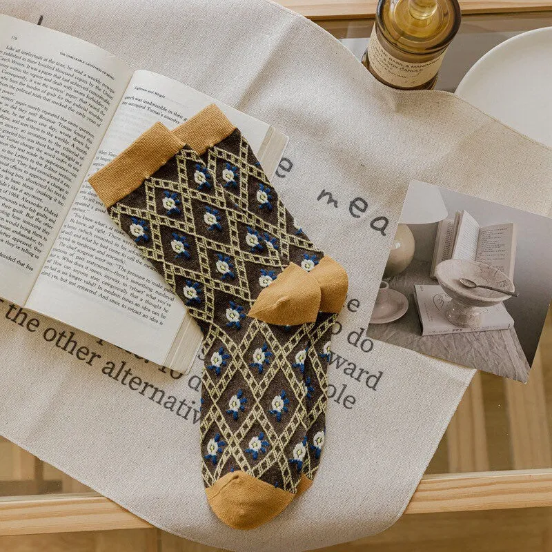 Floral cotton socks gift Women Winter Socks gift wool flowers Korean Japanese