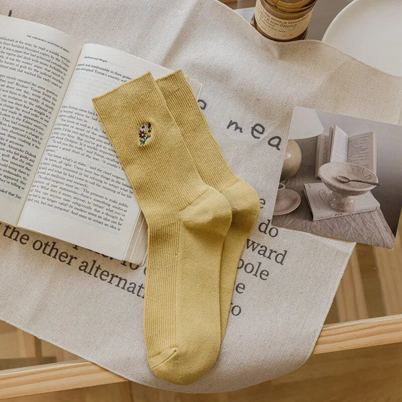 Floral cotton socks gift Women Winter Socks gift wool flowers Korean Japanese