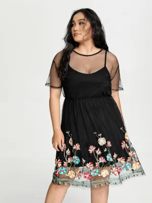 Floral Embroidery Mesh Dress