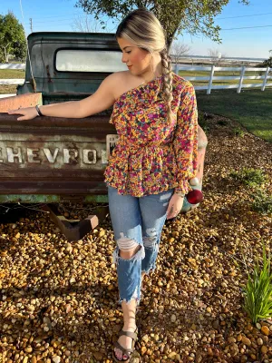 Floral One Shoulder Blouse