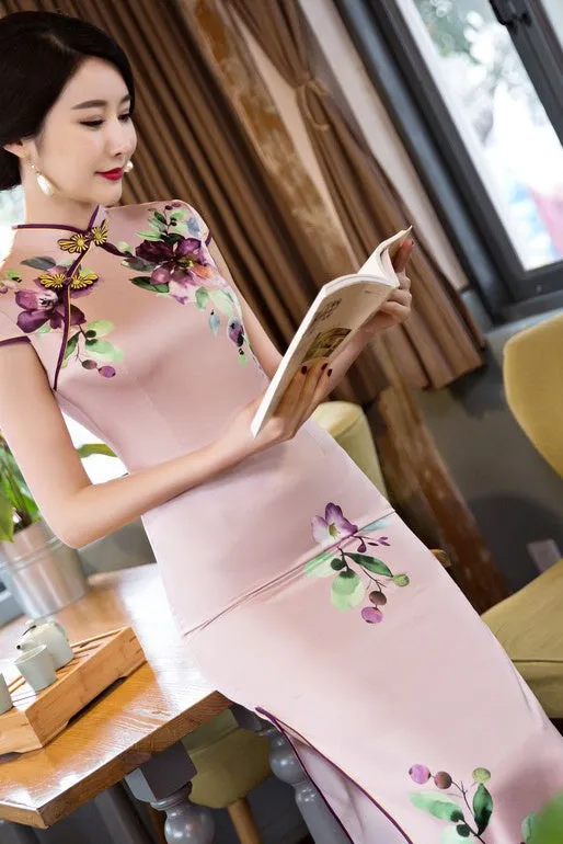 Floral Print Long Qipao Dress