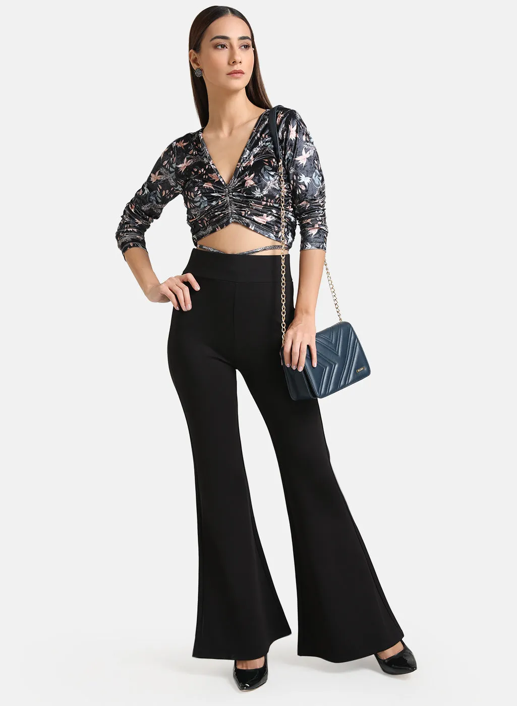 Floral Printed Velvet Ruched Top
