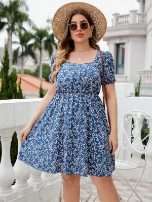 Floral Square Neck A-Line Dress Plus Size