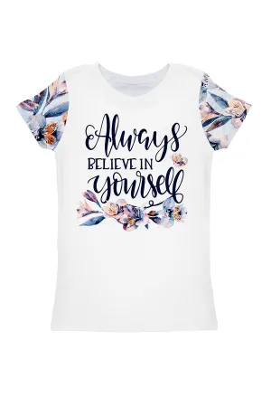 Florescence Zoe White Cute Quote Floral Print Designer T-Shirt - Kids