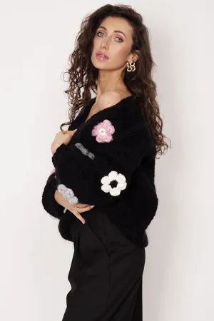 Flower Handmade Cardigan Black