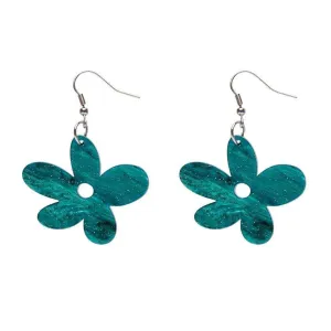 Flower Ripple Glitter Resin Drop Earrings in Green