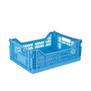 Foldable Storage Bins, Plastic Crate for Storage, Collapsible Crate, Utility Stackable Box Medium Turquoise