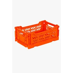 Foldable Storage Bins, Plastic Crate for Storage, Collapsible Crate, Utility Stackable Box Small Orange
