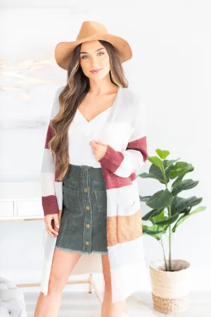 For The Look Burgundy Multi Colorblock Cardigan