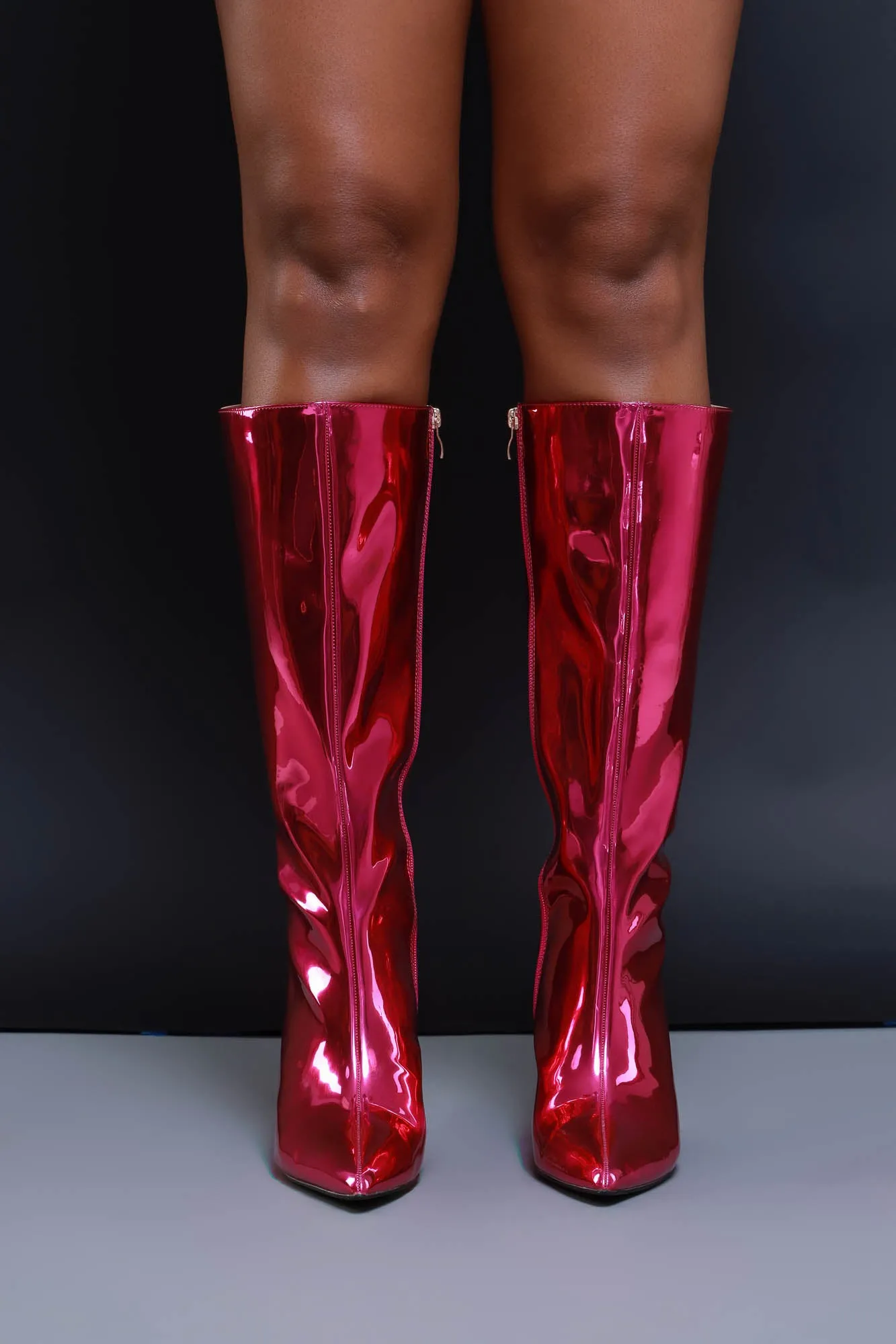 For The Night Shiny Faux Leather Boots - Pink