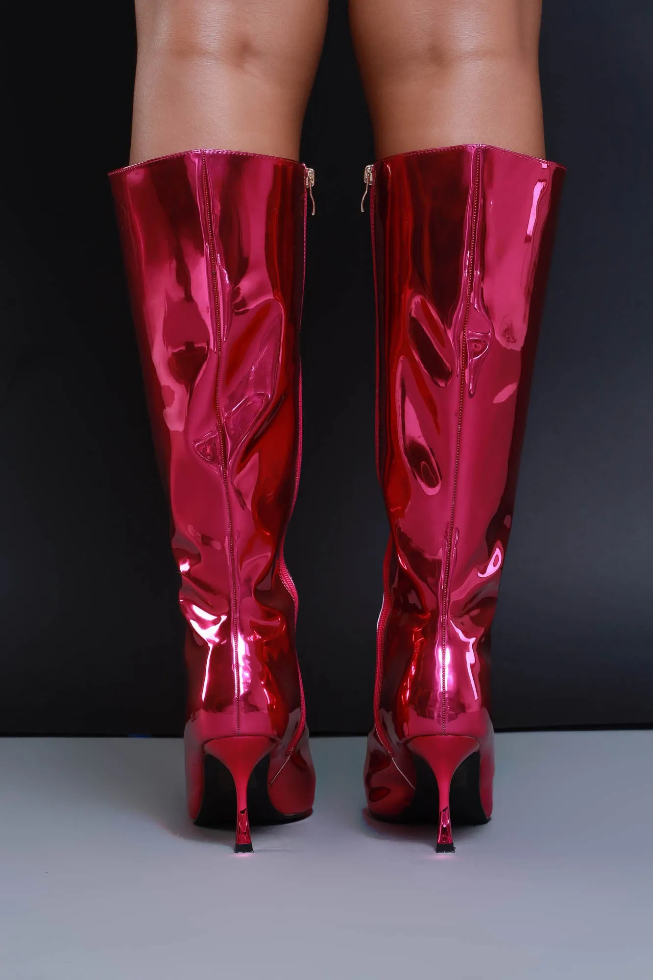 For The Night Shiny Faux Leather Boots - Pink