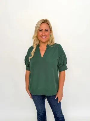 Forest Green V Neck Short Sleeve Top