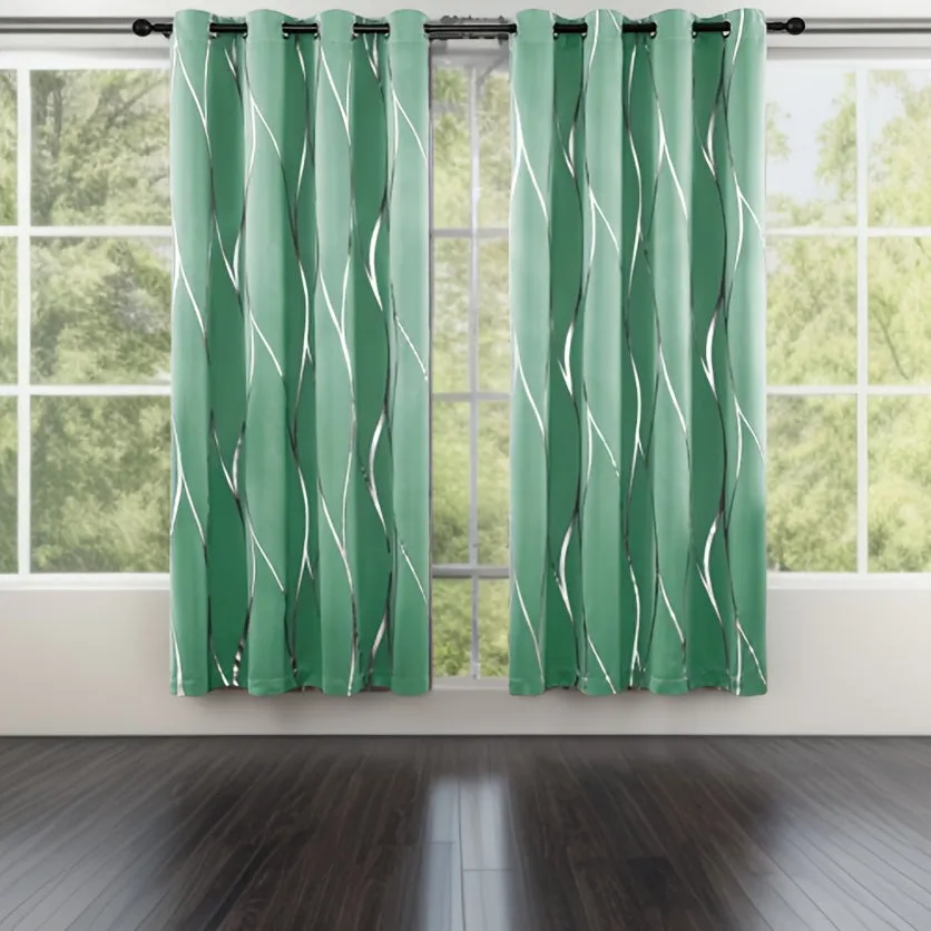 Four-piece Wavy Pattern Bronzing Blackout Curtains, Double-layer Thickened Shading Fabric, Suitable For Living Room And Bedroom Heat-insulated Sunshade Curtains Top-perforated Hanging, Heat-insulation, Silent And Thickened Warmth