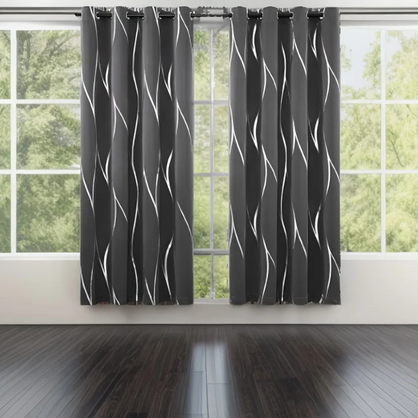 Four-piece Wavy Pattern Bronzing Blackout Curtains, Double-layer Thickened Shading Fabric, Suitable For Living Room And Bedroom Heat-insulated Sunshade Curtains Top-perforated Hanging, Heat-insulation, Silent And Thickened Warmth