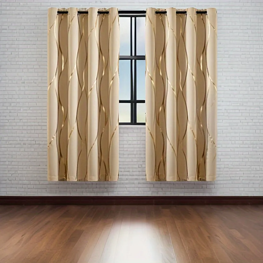 Four-piece Wavy Pattern Bronzing Blackout Curtains, Double-layer Thickened Shading Fabric, Suitable For Living Room And Bedroom Heat-insulated Sunshade Curtains Top-perforated Hanging, Heat-insulation, Silent And Thickened Warmth