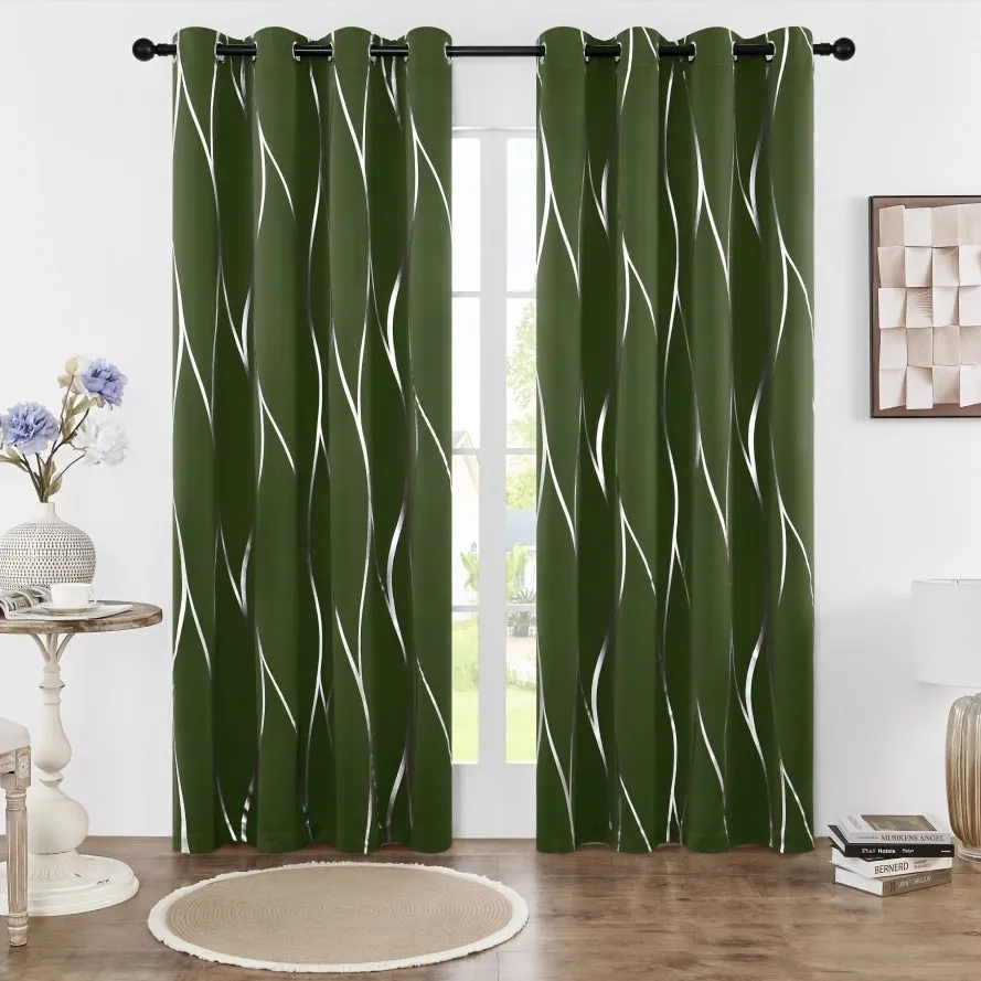 Four-piece Wavy Pattern Bronzing Blackout Curtains, Double-layer Thickened Shading Fabric, Suitable For Living Room And Bedroom Heat-insulated Sunshade Curtains Top-perforated Hanging, Heat-insulation, Silent And Thickened Warmth