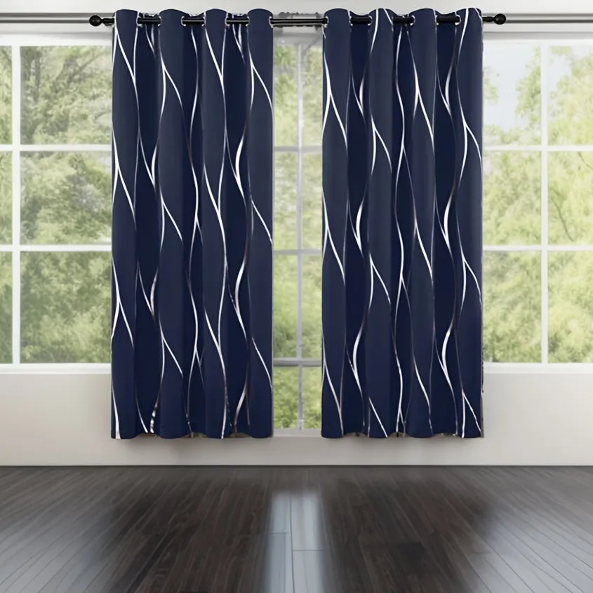 Four-piece Wavy Pattern Bronzing Blackout Curtains, Double-layer Thickened Shading Fabric, Suitable For Living Room And Bedroom Heat-insulated Sunshade Curtains Top-perforated Hanging, Heat-insulation, Silent And Thickened Warmth