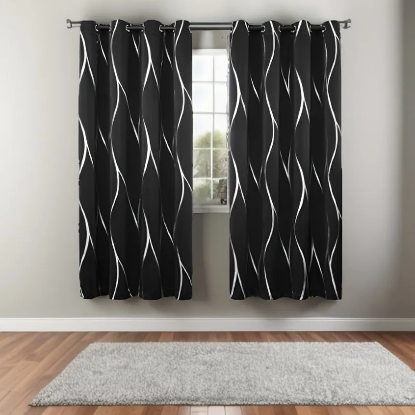 Four-piece Wavy Pattern Bronzing Blackout Curtains, Double-layer Thickened Shading Fabric, Suitable For Living Room And Bedroom Heat-insulated Sunshade Curtains Top-perforated Hanging, Heat-insulation, Silent And Thickened Warmth