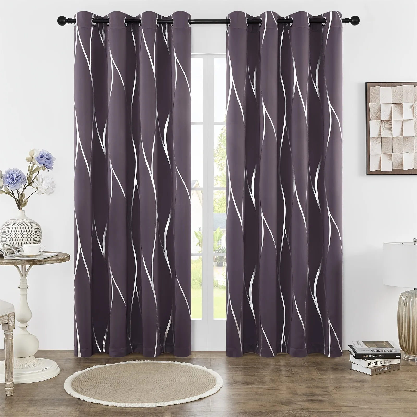 Four-piece Wavy Pattern Bronzing Blackout Curtains, Double-layer Thickened Shading Fabric, Suitable For Living Room And Bedroom Heat-insulated Sunshade Curtains Top-perforated Hanging, Heat-insulation, Silent And Thickened Warmth