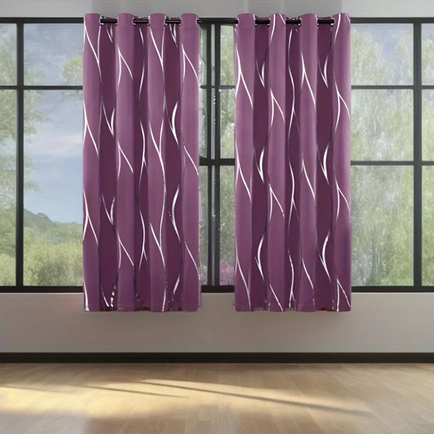 Four-piece Wavy Pattern Bronzing Blackout Curtains, Double-layer Thickened Shading Fabric, Suitable For Living Room And Bedroom Heat-insulated Sunshade Curtains Top-perforated Hanging, Heat-insulation, Silent And Thickened Warmth