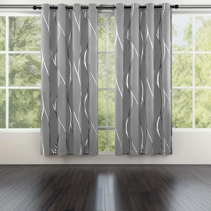 Four-piece Wavy Pattern Bronzing Blackout Curtains, Double-layer Thickened Shading Fabric, Suitable For Living Room And Bedroom Heat-insulated Sunshade Curtains Top-perforated Hanging, Heat-insulation, Silent And Thickened Warmth