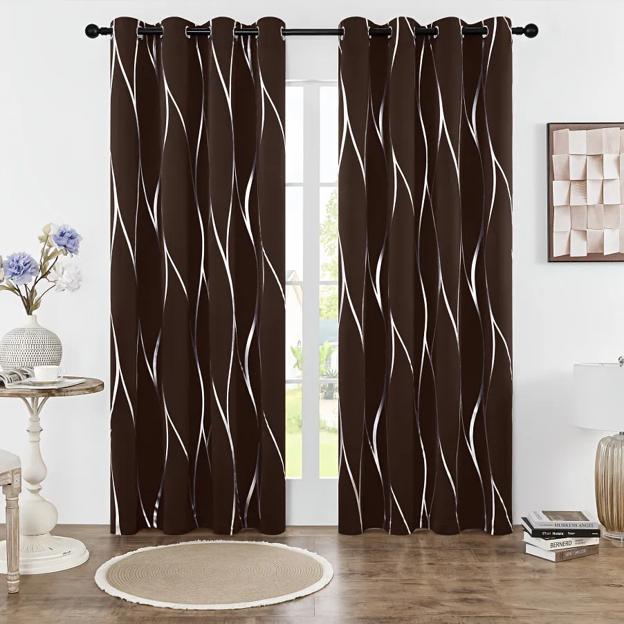 Four-piece Wavy Pattern Bronzing Blackout Curtains, Double-layer Thickened Shading Fabric, Suitable For Living Room And Bedroom Heat-insulated Sunshade Curtains Top-perforated Hanging, Heat-insulation, Silent And Thickened Warmth