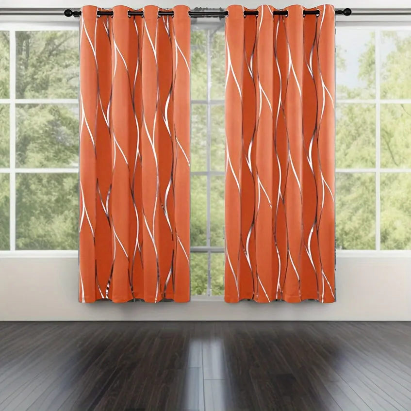 Four-piece Wavy Pattern Bronzing Blackout Curtains, Double-layer Thickened Shading Fabric, Suitable For Living Room And Bedroom Heat-insulated Sunshade Curtains Top-perforated Hanging, Heat-insulation, Silent And Thickened Warmth