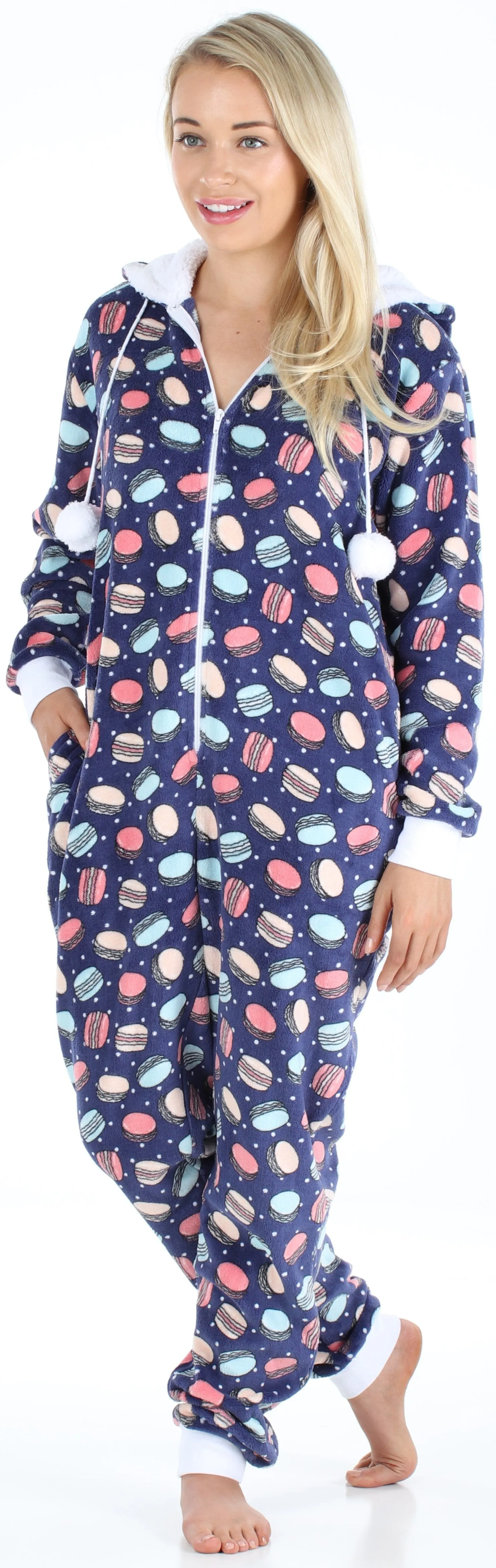 Frankie & Johnny Women’s Hooded Fleece Non-Footed Onesie Loungewear Pajamas