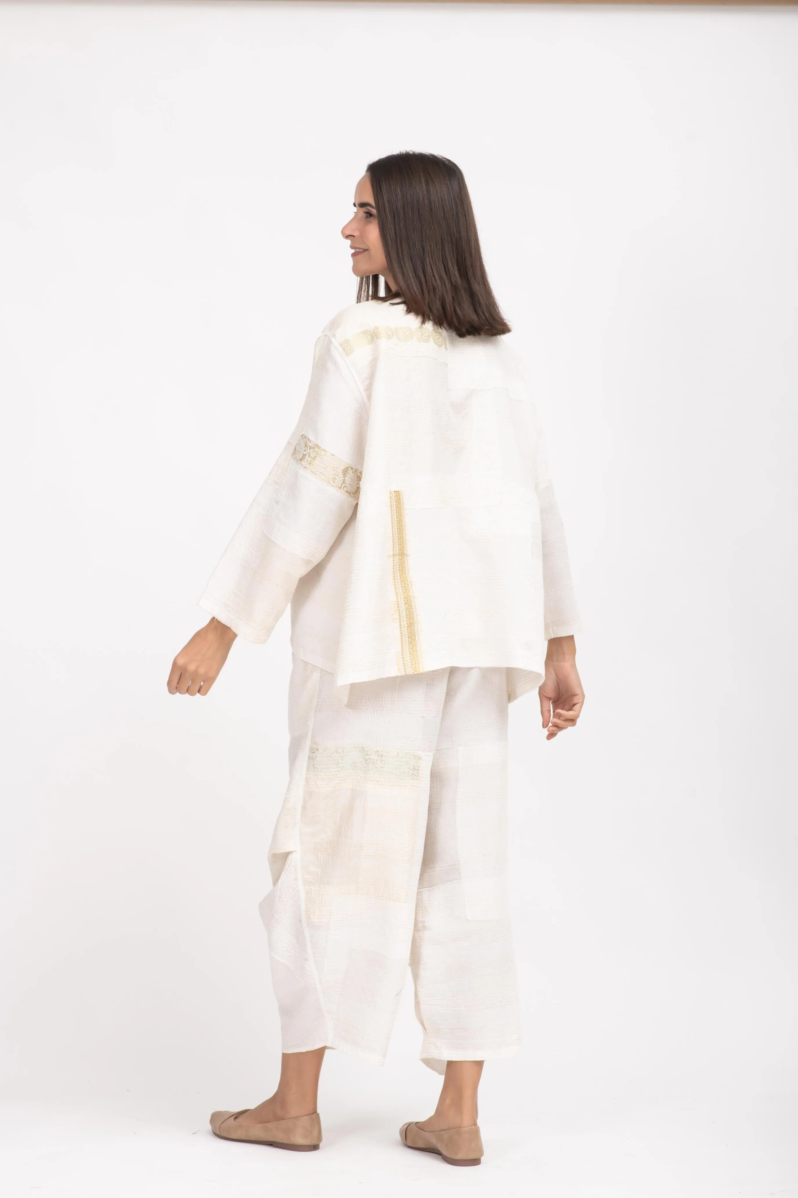 FRAYED PATCH KANTHA A-LINE SHORT JACKET - fi2019-ivy -