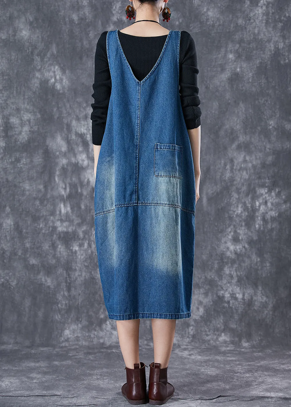 French Blue Oversized Lace Patchwork Denim Strap Dresses Summer TD1058