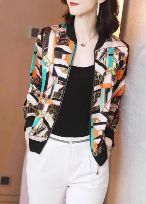French O-Neck Print Chiffon Sunscreen Coat Summer LY3798