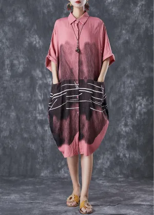 French Pink Tie Dye Pockets Cotton Dress Summer LY7125