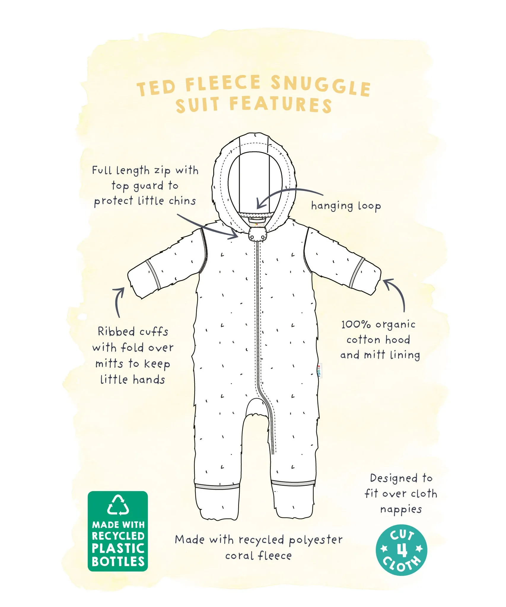 Frugi Toasty Ted Snuggle Suit - Twig