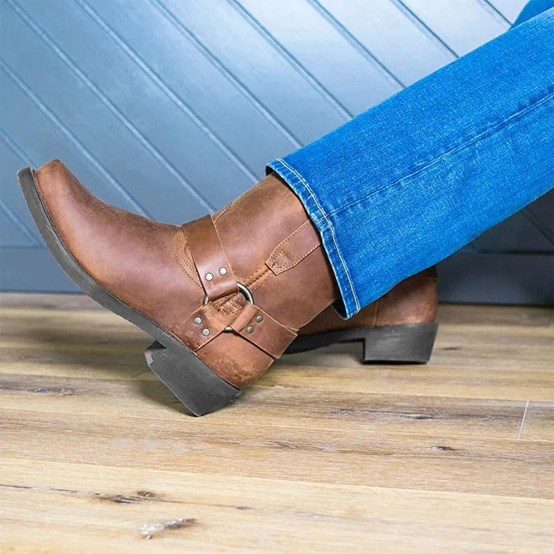 Funki Buys | Boots | Men's Vintage Tan Cowboy Biker Boots