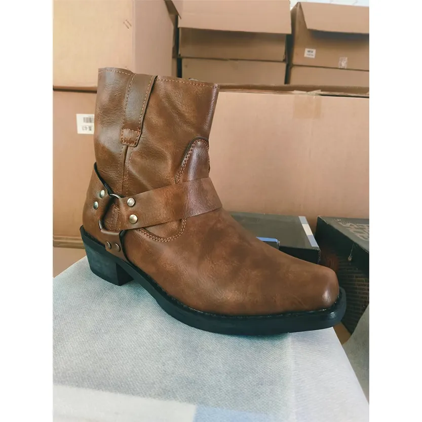 Funki Buys | Boots | Men's Vintage Tan Cowboy Biker Boots