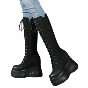 Funki Buys | Boots | Women's Leather Platform Lace Up Wedges
